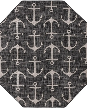 Beach/nautical outdoor coastal ahoy rug - Charcoal / 7’ 10 x