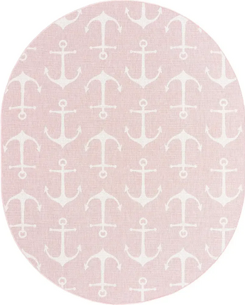 Beach/nautical outdoor coastal ahoy rug - Pink / 7’