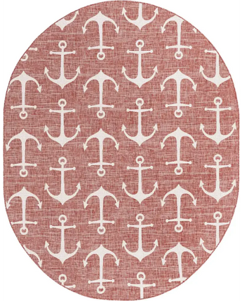 Beach/nautical outdoor coastal ahoy rug - Rust Red / 7’