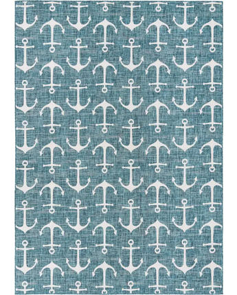 Beach/nautical outdoor coastal ahoy rug - Teal / 10’