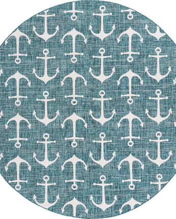 Beach/nautical outdoor coastal ahoy rug - Teal / 10’