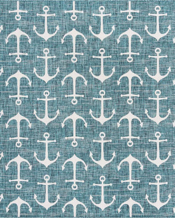 Beach/nautical outdoor coastal ahoy rug - Teal / 10’