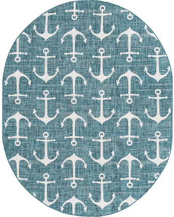 Beach/nautical outdoor coastal ahoy rug - Teal / 7’