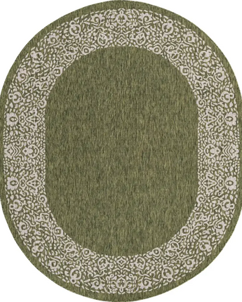 Contemporary outdoor border floral border rug - Green