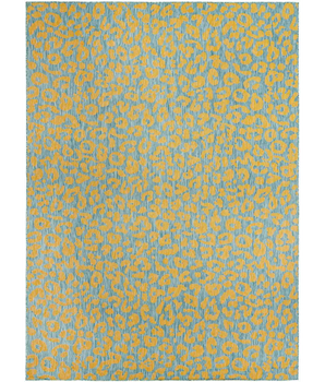 Contemporary outdoor safari leopard rug - Blue Yellow