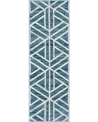 Geometric matrix trellis motif rug - Blue / Runner / 2’ x