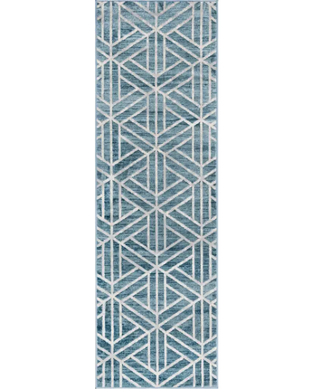 Geometric matrix trellis motif rug - Blue / Runner / 3’ x