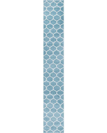 Geometric rounded trellis frieze rug (runners) - Light Blue