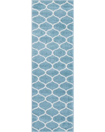 Geometric rounded trellis frieze rug (runners) - Light Blue