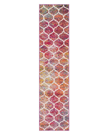 Geometric rounded trellis frieze rug (runners) - Multi/Red