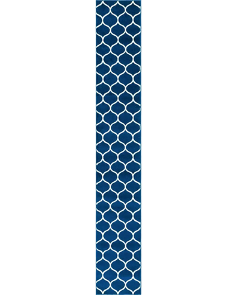 Geometric rounded trellis frieze rug (runners) - Navy Blue