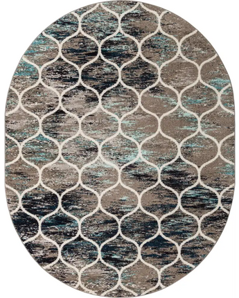 Geometric rounded trellis frieze rug (square oval &