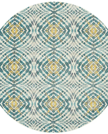 Keats abstract ikat print rug - Blue / Yellow / Round