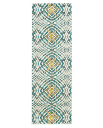 Keats abstract ikat print rug - Blue / Yellow / Runner