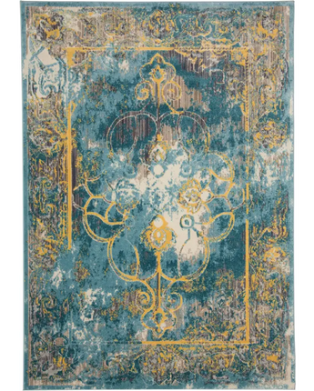 Keats Distressed Medallion Rug - Teal / Yellow / Rectangle /