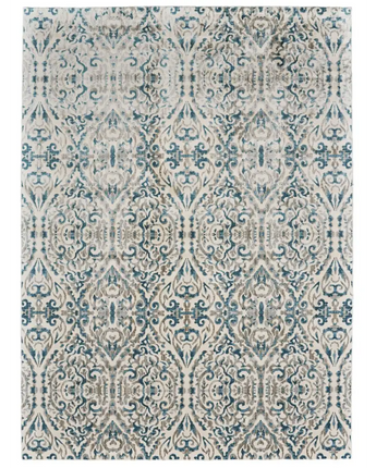 Keats scroll print textured rug - Teal / White / Rectangle