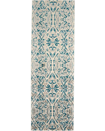 Keats scroll print textured rug - Teal / White / Runner