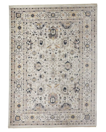 Kyra geometric floral rug - White / Blue / Rectangle