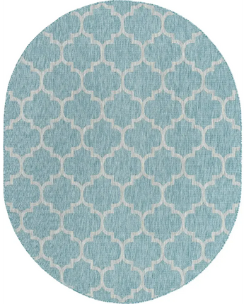 Modern outdoor trellis rug - Aquamarine / 7’ 10 x 10’ / Oval