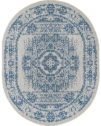 Traditional outdoor traditional timeworn rug - Blue / 7’