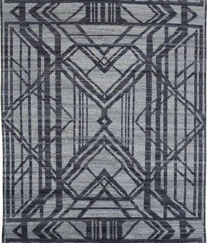 Vivien art deco hand-knot wool rug - Gray / Blue